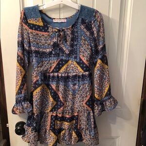 Boho Patchwork Blue & Yellow Girls/Junior Miss' Dress